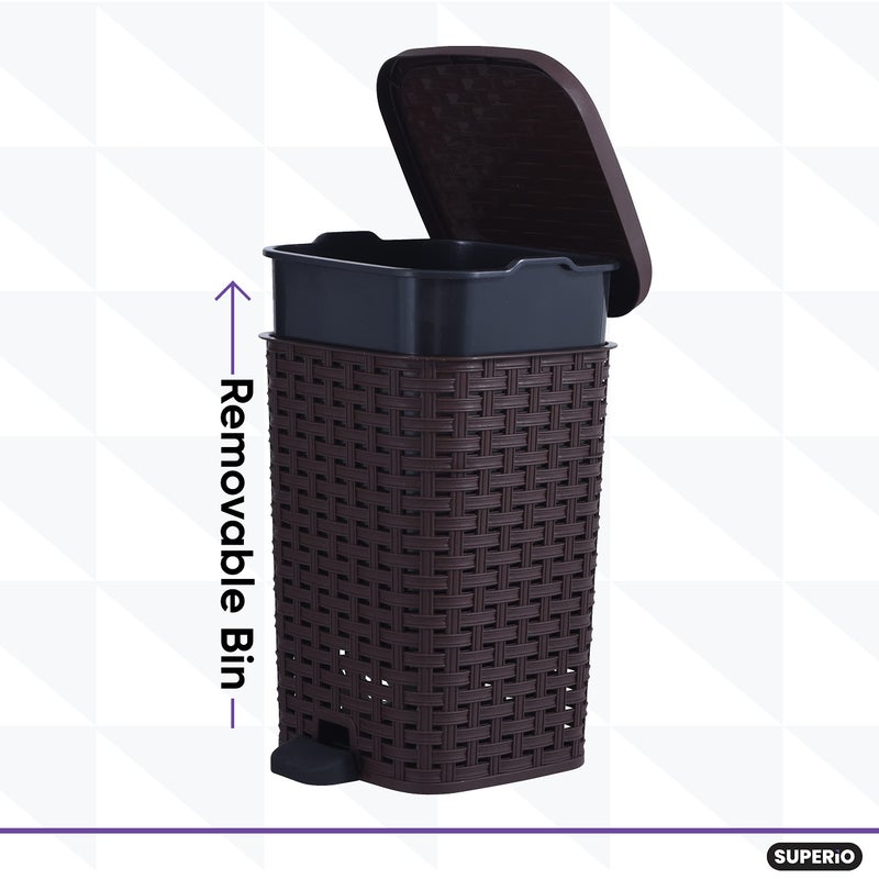 Superio Mini Trash Can with Foot Pedal Small Outdoor Garbage Can with Lid, 1.5 Gallon Plastic Waste Basket for Bathroom, Bedroom, Kitchen, Office, Patio (Wicker Brown 6 QT.) - Image 3